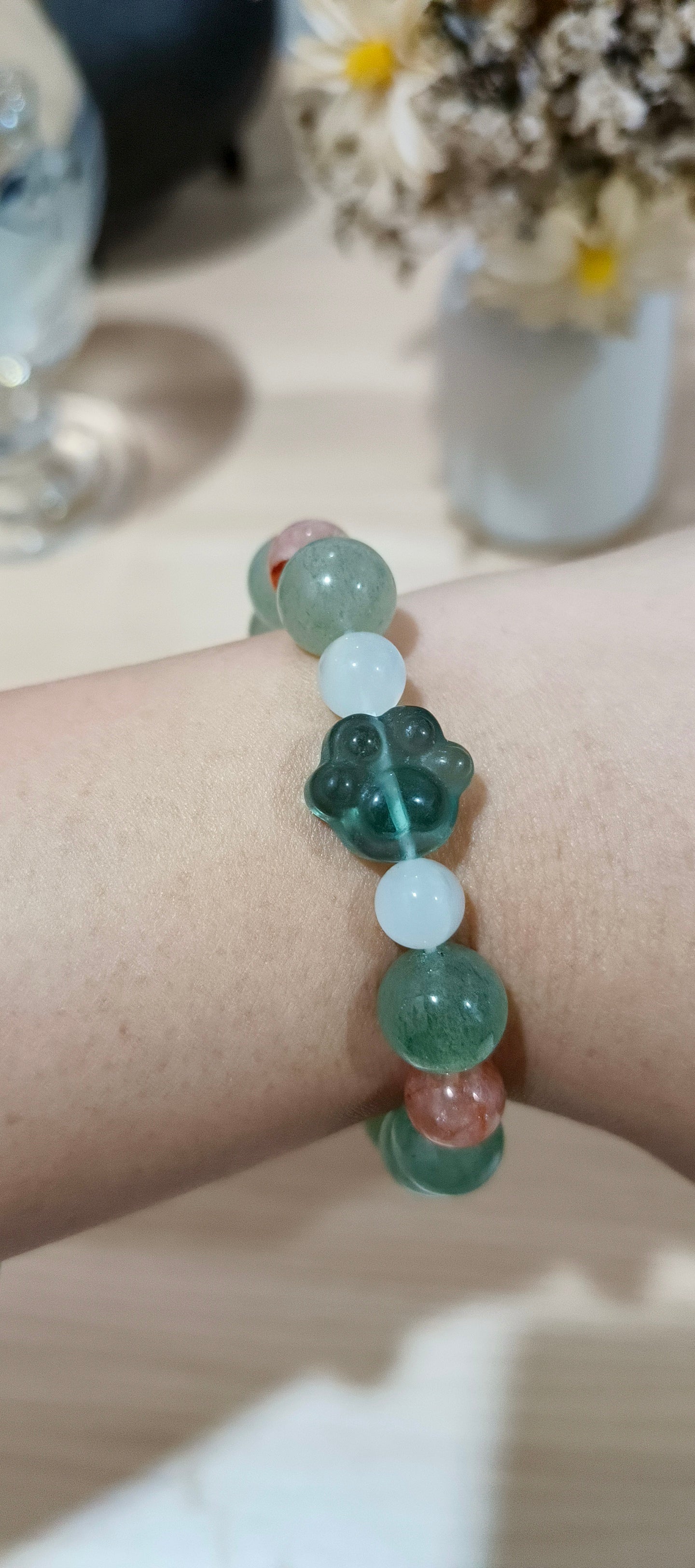 能量天然绿草莓星光水晶手链 Enchanted & Handcrafted Natural Green Strawberry Starlight Quartz Crystal Bracelet