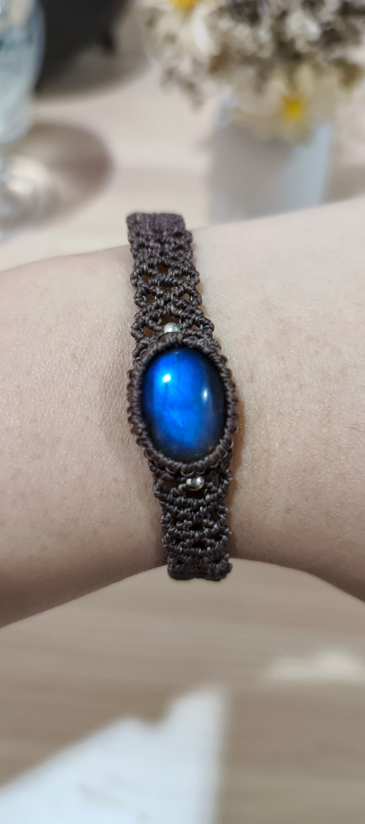 Enchanted & Handcrafted Natural Labradorite Crystal Macrame Bracelet