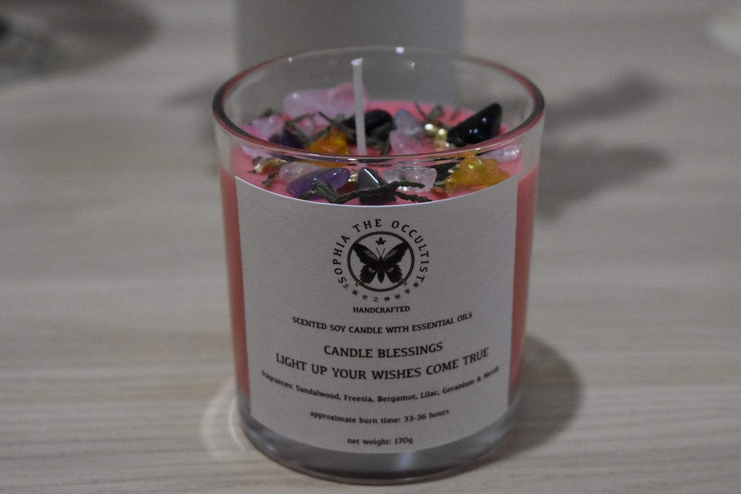 Enchanted & Handcrafted Natural Crystals Sandalwood Candle