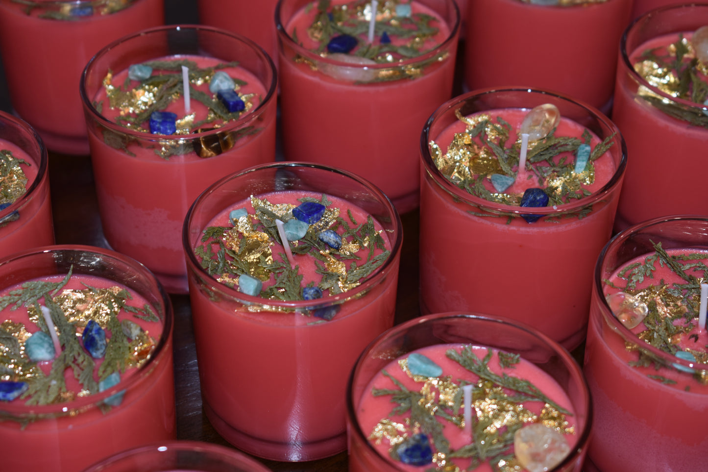 Enchanted & Handcrafted Natural Crystals Sandalwood Candle