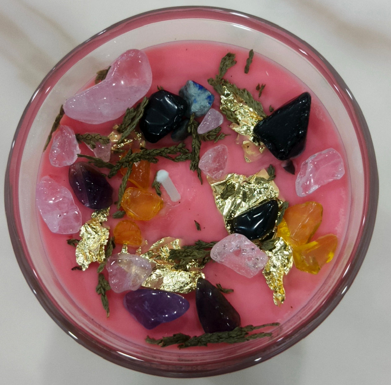 Enchanted & Handcrafted Natural Crystals Sandalwood Candle