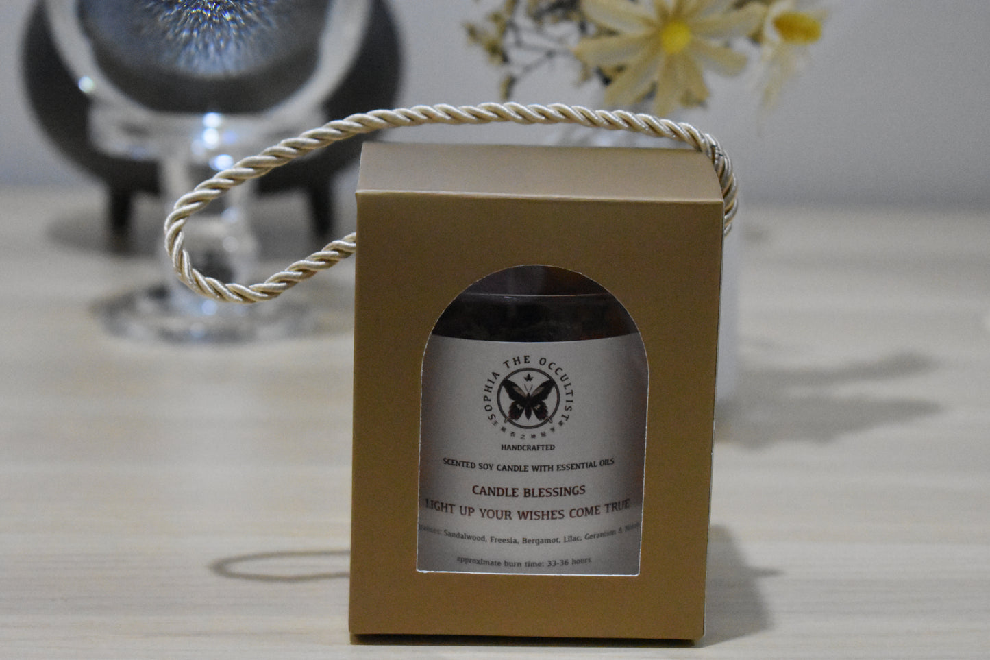 Enchanted & Handcrafted Natural Crystals Sandalwood Candle